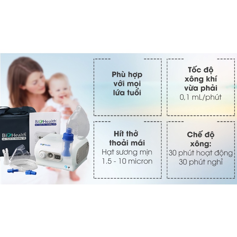 Máy xông khí dung BIOHEALTH NEBPRO, xông mũi họng Neb Pro cho bé và người lớn, điều chỉnh tốc độ - Chính hãng