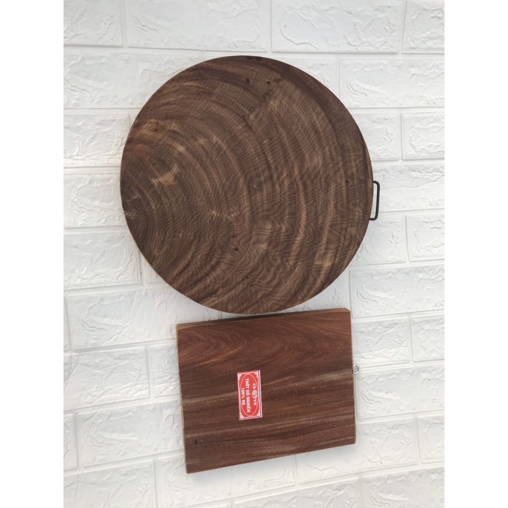 COMBO - 2 THỚT GỖ NGHIẾN - Thớt chặt  D34x4,5cm và Thớt thái chữ nhật 23*27*1.5cm