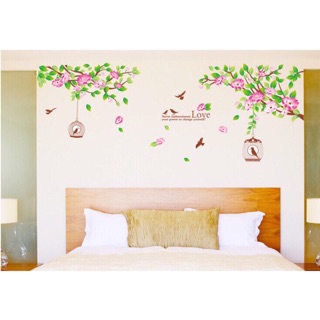 Decal dán tường Hoa đào và lồng chim