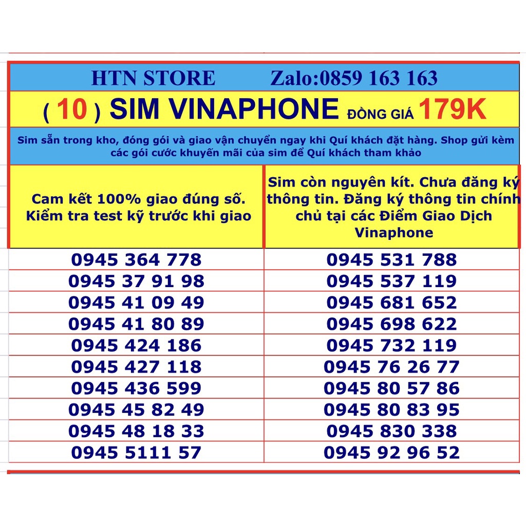 Sim vinaphone số đẹp giá rẻ đồng giá 179k - sim trả trước (10)