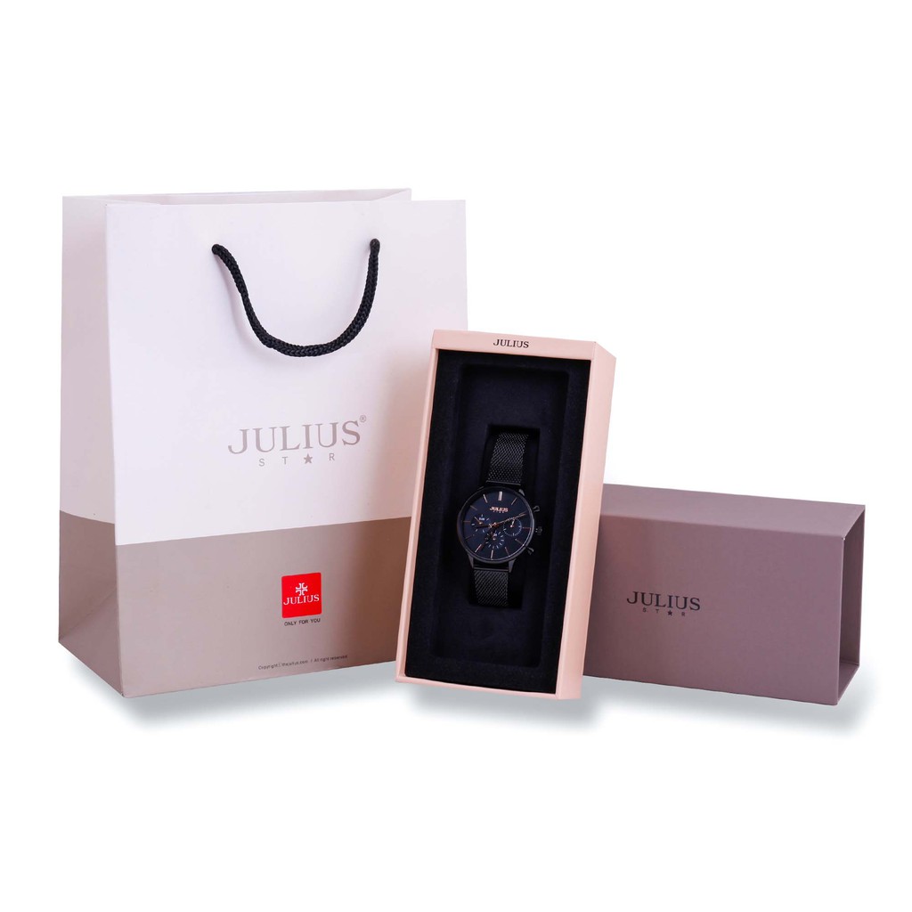 Đồng hồ nữ Julius Star Hàn Quốc JS-005D dây thép tông màu đen huyền bí