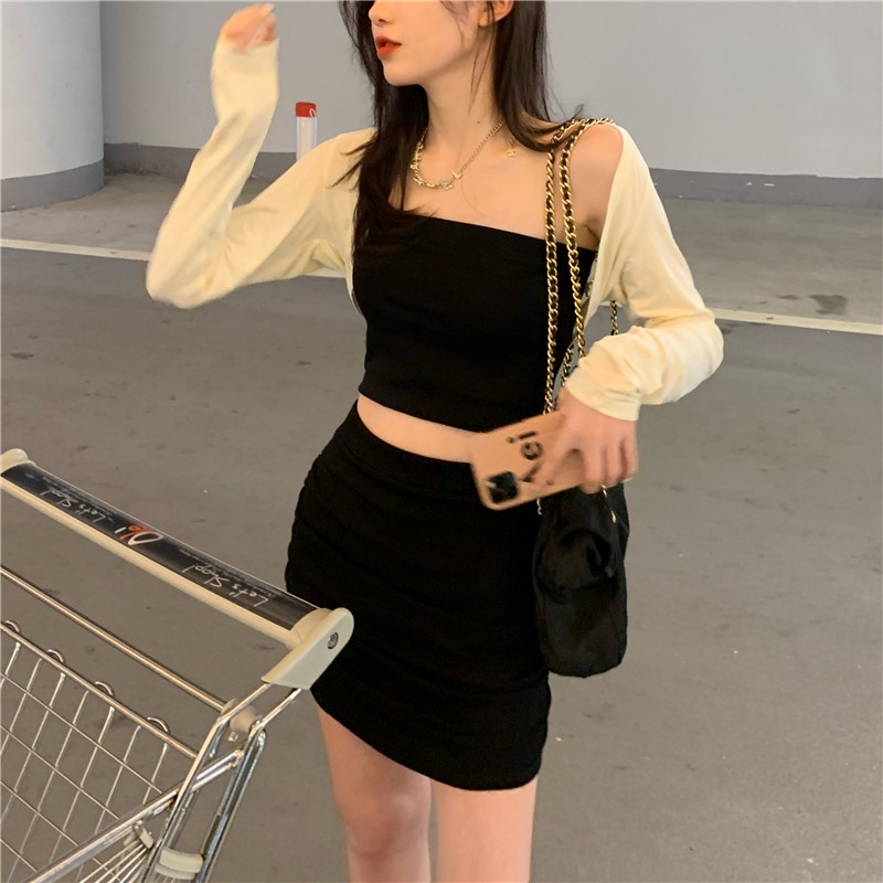 COZOK Set áo khoác cardigan dệt kim + áo sát nách thời trang nữ tính