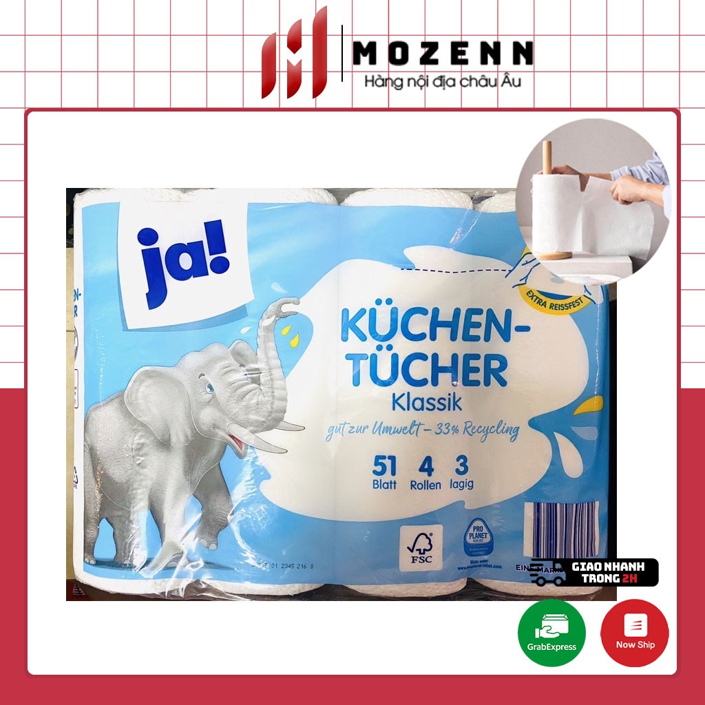 Giấy lau nhà bếp đa năng JA 3 lớp dày dặn bịch 4 cuộn - Hàng chính hãng Đức