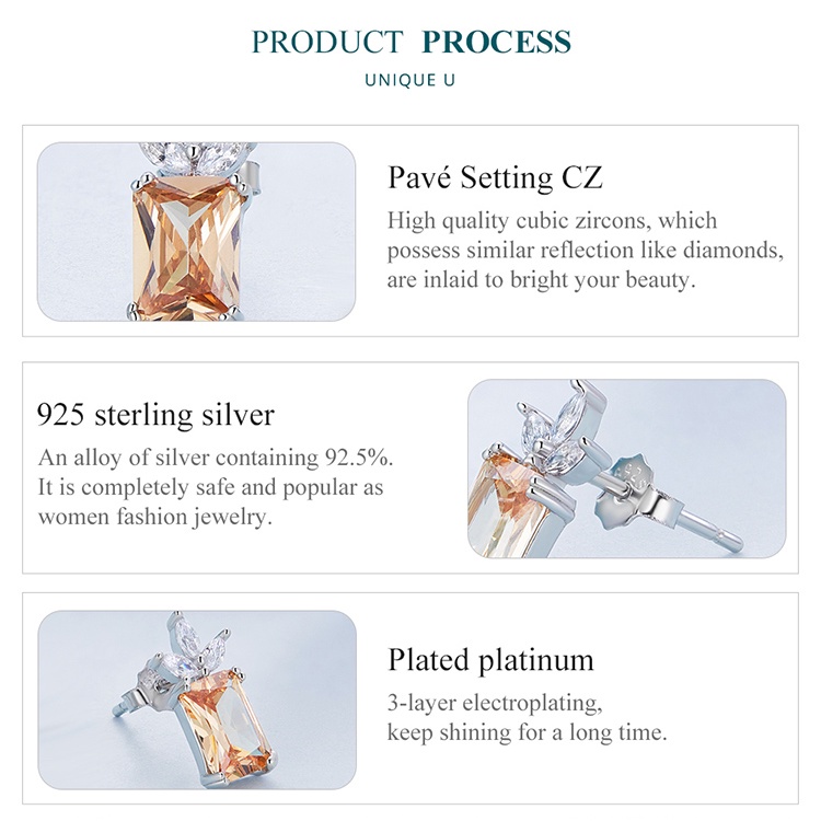 Đôi khuyên tai BAMOER BSE672 bạc 925 mặt hình quả dứa đính đá zircon thời trang