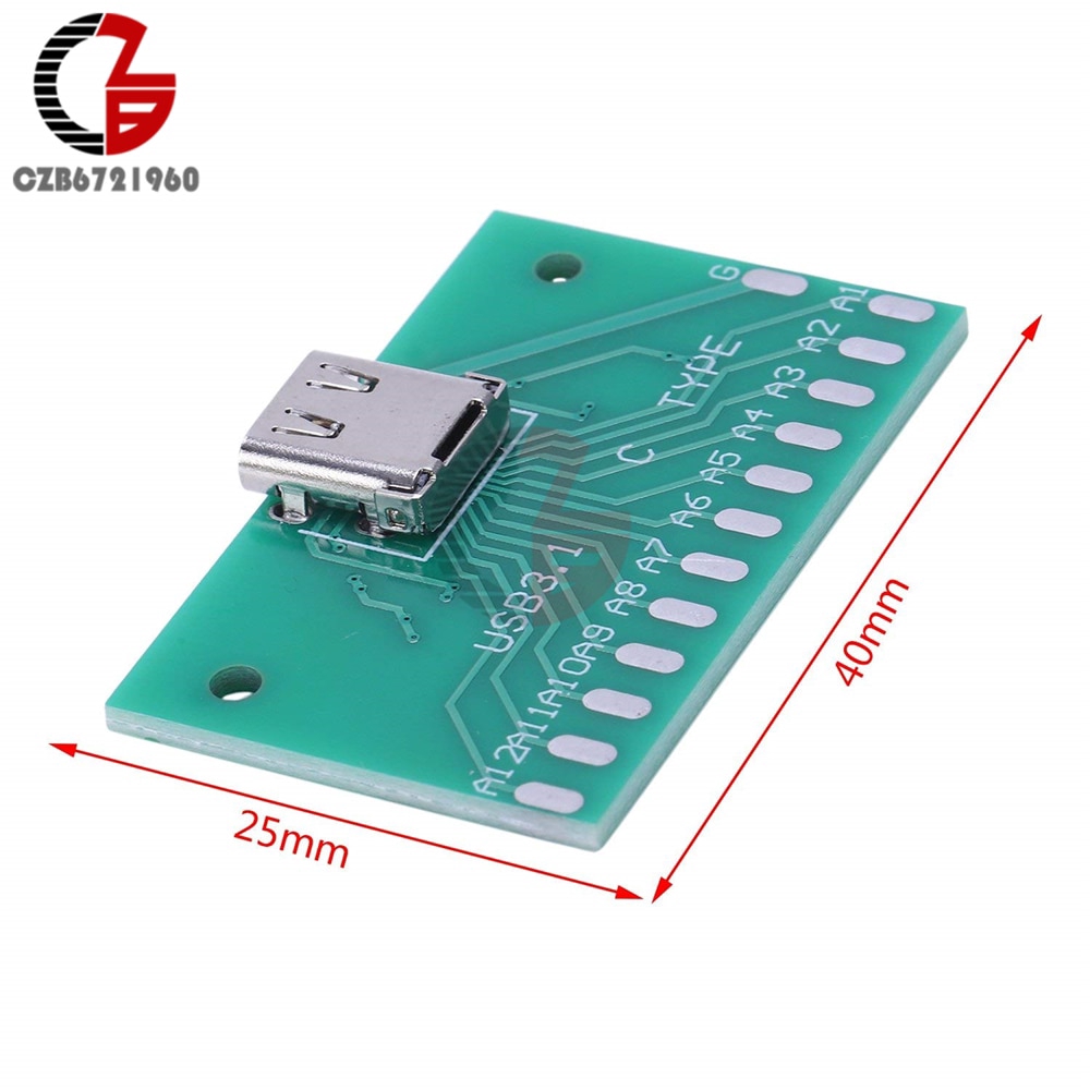 Type-C USB3.1 Female Connector Adapter Test Board USB 3.1 24P 24Pin Socket Base PCB Board for Arduino USB 2.0 DIY