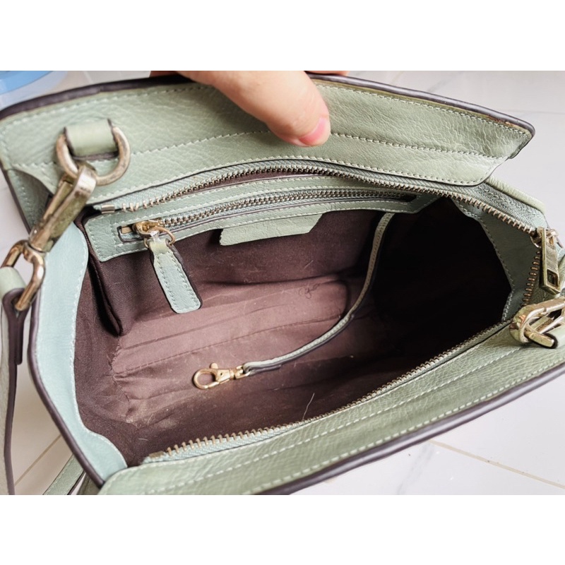 Lc216 Túi si da thật đeo chéo màu xanh mint