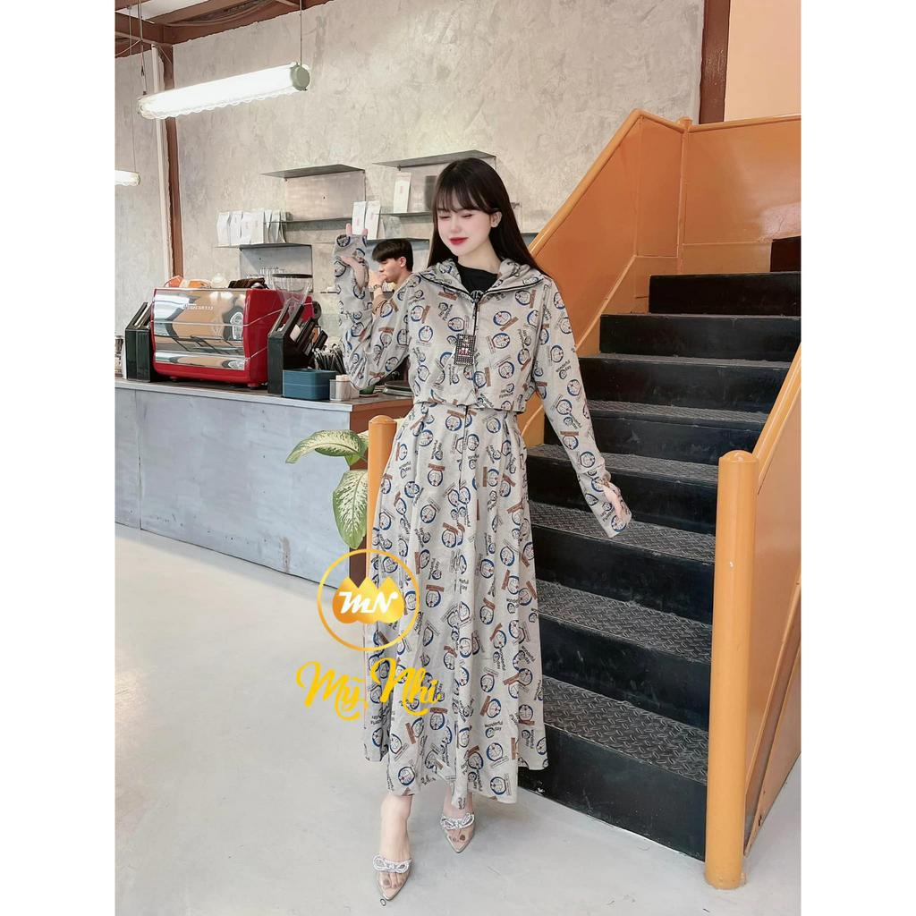 Đầm chống nắng toàn thân vải Umi dáng croptop 2 lớp dày mát váy xòe không xẻ sau che phủ kín chân tôn dáng thời trang