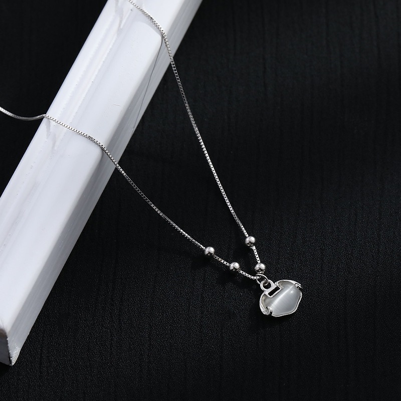 [Ready Stock]Women's 925 Silver Necklace with Inlaid Jade