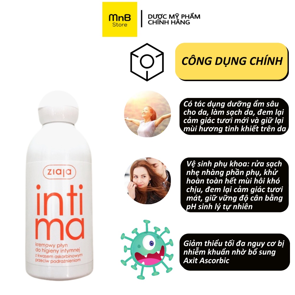 Dung dịch vệ sinh kháng khuẩn dưỡng ẩm Intima Ziaja ba lan 200ml