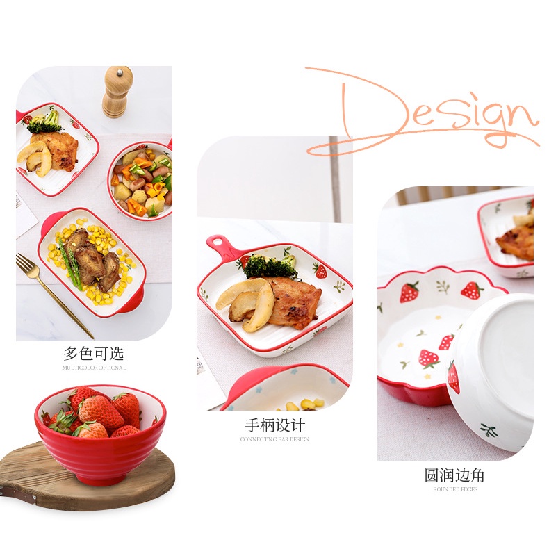 Bộ bát đĩa sứ khay sứ phong cách Bắc Âu dâu tây decor cao cấp trang trí bàn ăn