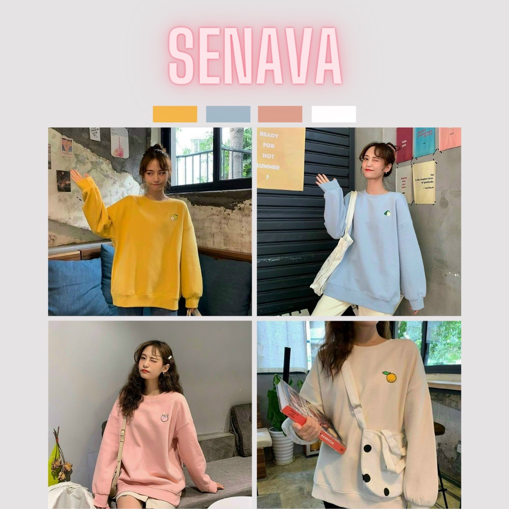 Áo sweater nữ form rộng nỉ Hàn Quốc thêu hình trái cây freesize giá rẻ SENAVA AK07