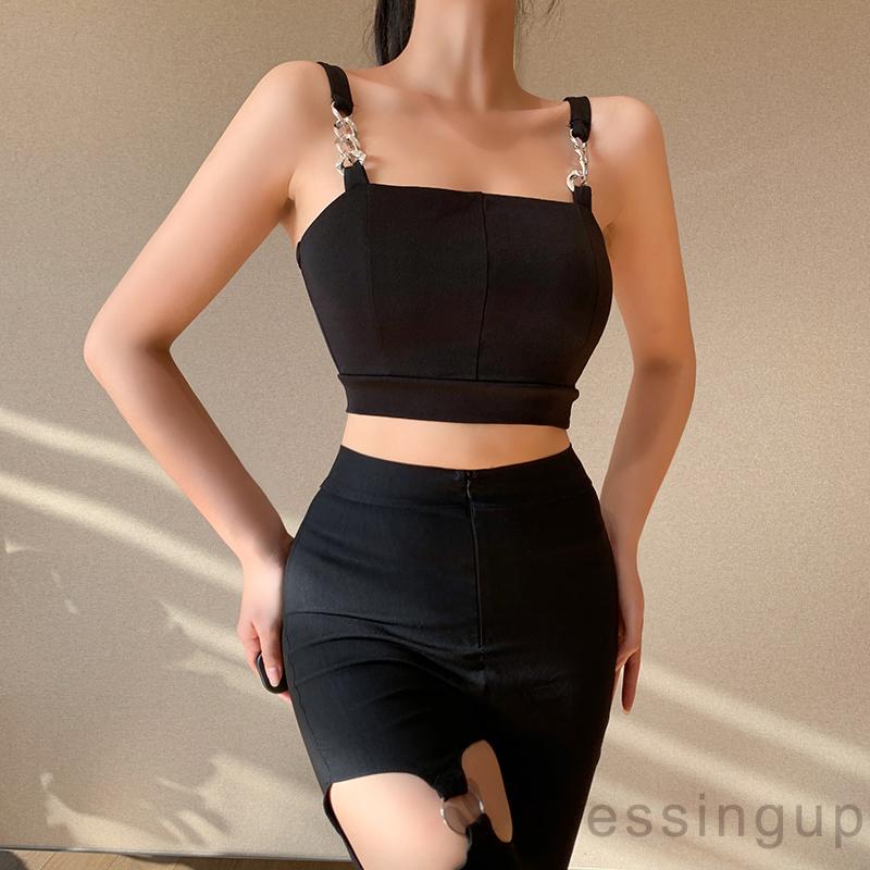 DRESSINGUP-Áo Lửng Hai Dây Cổ Vuông Cá Tính Cho Nữ