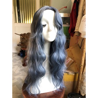 tóc giả cả đầu hai mái màu xanh khói