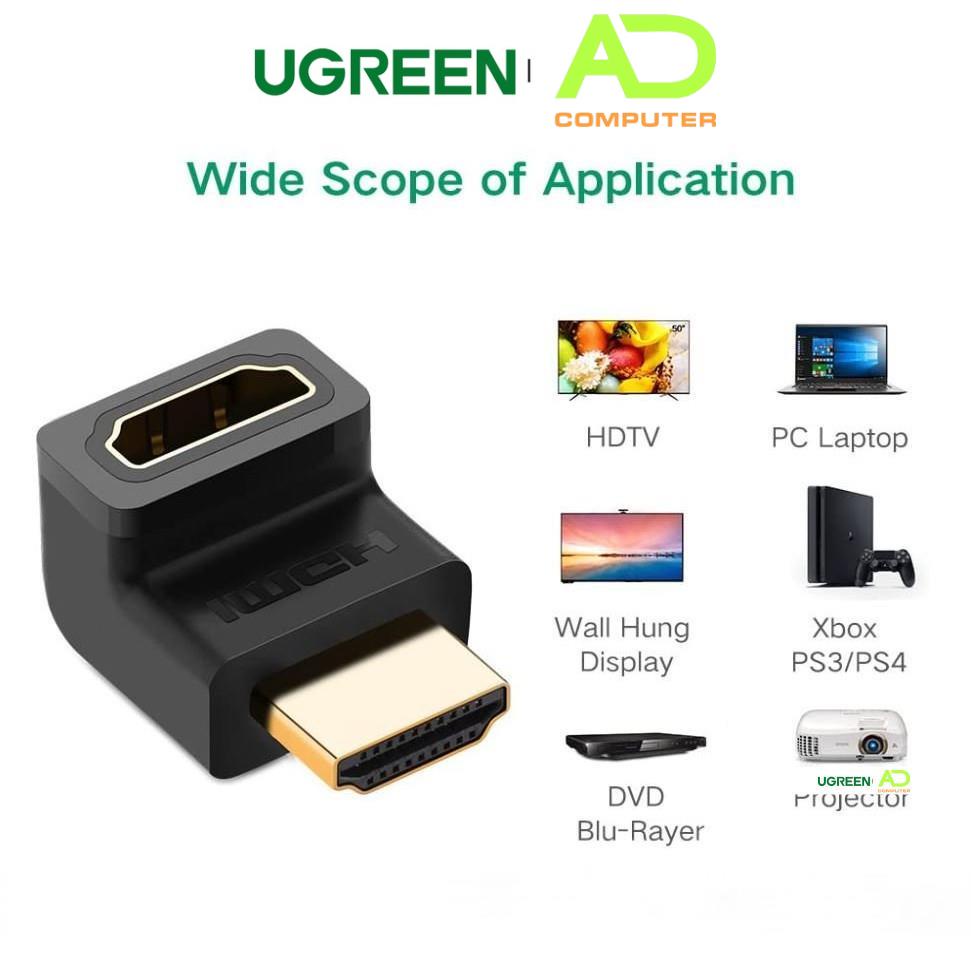 Đầu nối cổng HDMI cái sang HDMI đực vuông góc 90 độ UGREEN 20110 (màu đen) - Hàng phân phối chính hãng