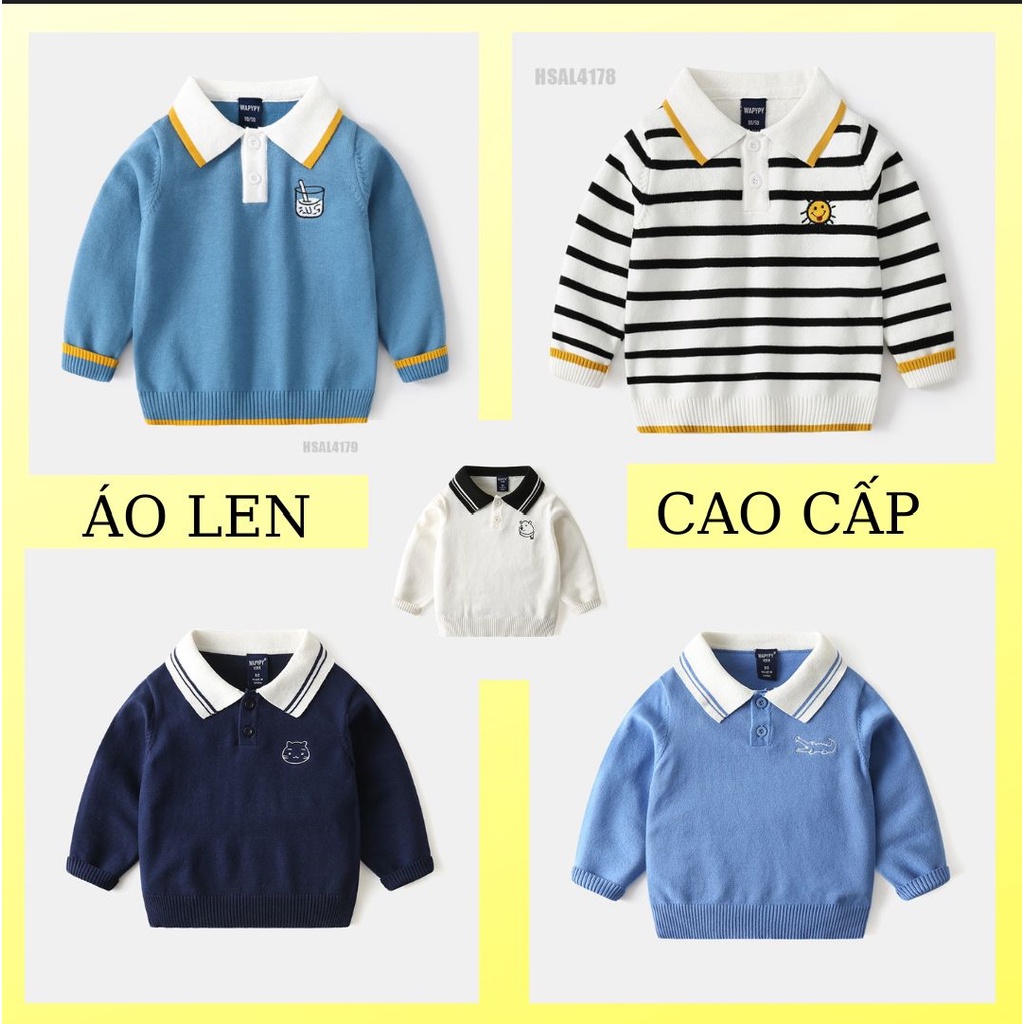 Áo len bé trai/ Áo len có cổ cho bé trai chất liệu len Cao cấp vô cùng mềm mại, đanh mịn, cho bé từ 2-6 tuổi