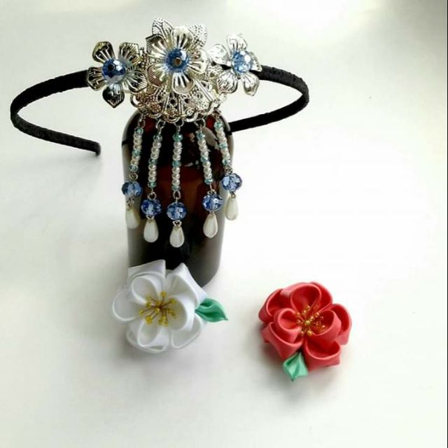 Cài tóc Hanbok hoa kim loại ( Đính hạt nhiều màu )