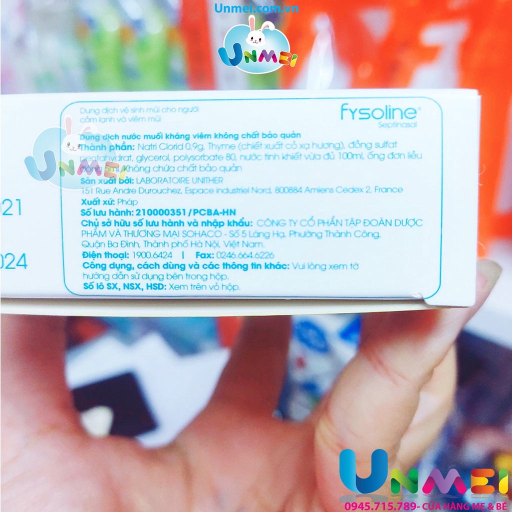 Fysoline - Nước muối sinh lý Kháng khuẩn Pháp - Hỗ trợ nghẹt mũi, viêm mũi, sổ mũi