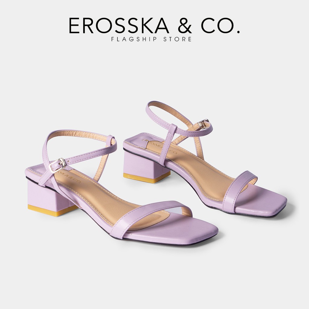 SALE Sandal quai mảnh Erosska thời trang kiểu dáng Hàn Quốc phối màu pastel đế cao 5cm màu tím _ EB021 ˇ