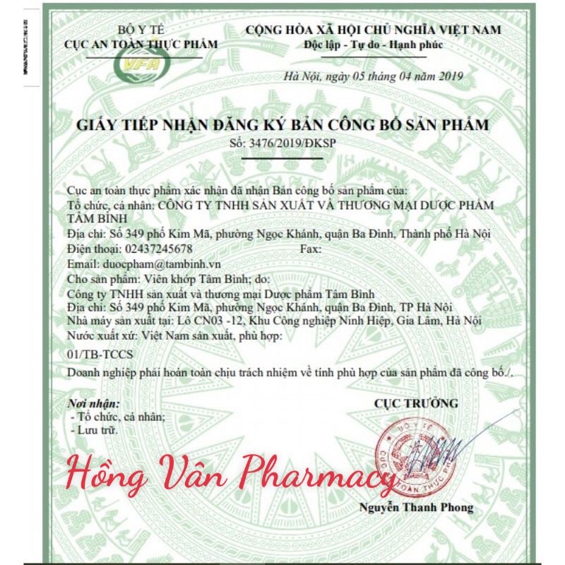 Viên Khớp Tâm Bình (Lọ 60 viên) - Hỗ trợ thoái hóa khớp, viêm khớp