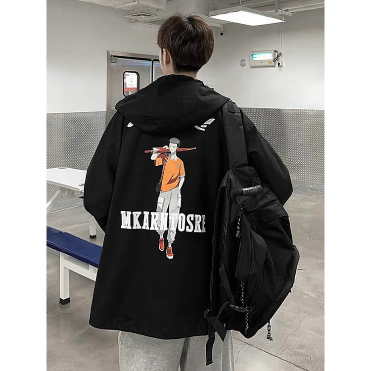 Áo Khoác Gió Nam Có Nón Chất Dù Hai Lớp Logo Thêu, Hình Lưng In Phong Cách Trẻ Trung Form Rộng Thoải Mái [DUBAI_STORE]