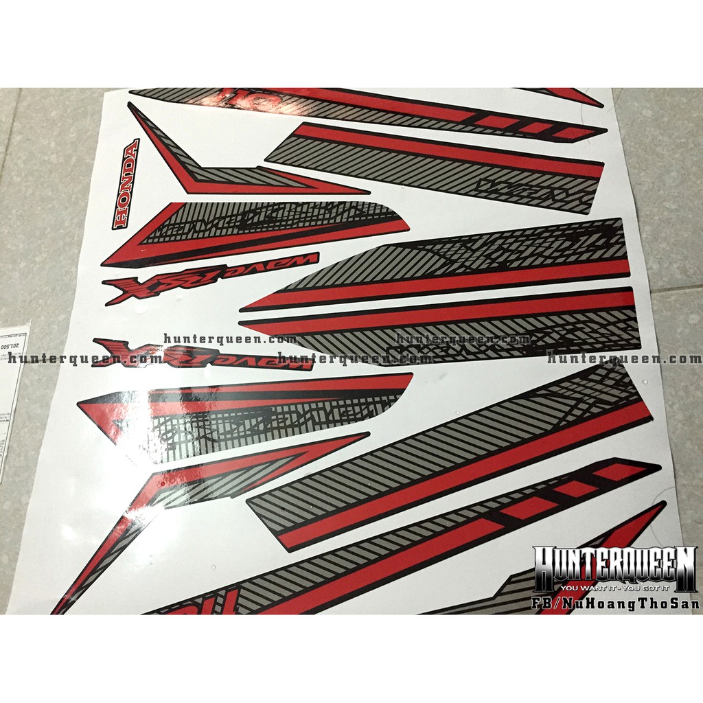 Tem rời xe Wave RSX 2010. Chỉ đỏ, sọc đen, dán xe đen. Decal tem chế đẹp, chất lượng cao