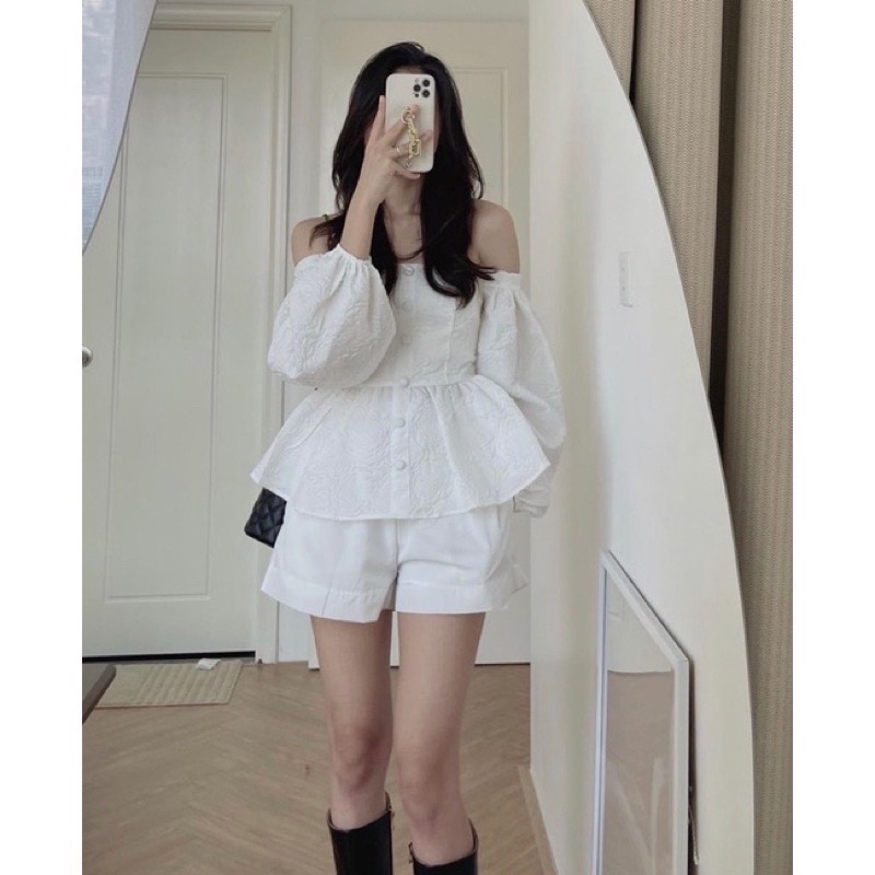 áo trễ vai trắng gấm xinh( ảnh thật lant.clothing