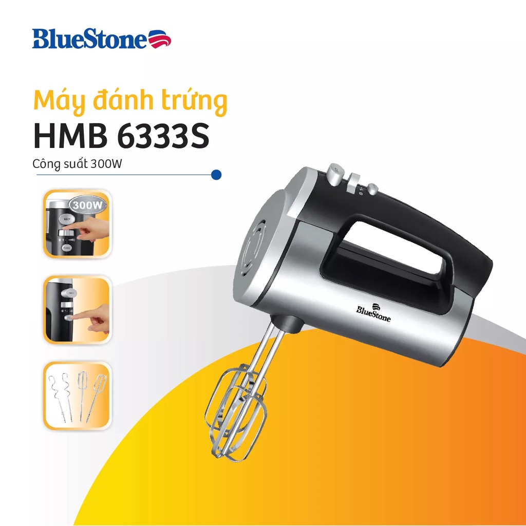 Máy đánh trứng Bluestone HMB-6333s - Hàng chính hãng -Công suất 300W - 6 tốc độ - Bảo hành 24 tháng