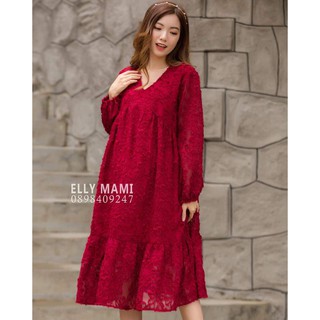 Đầm bầu xinh thiết kế công sở tay dài ren đẹp 2021