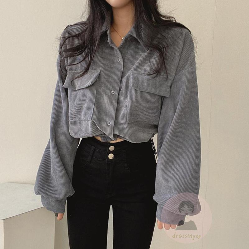 Áo Khoác Nhung Kẻ Tay Dài Màu Sắc Thời Trang Mùa Thu Cho Nữ