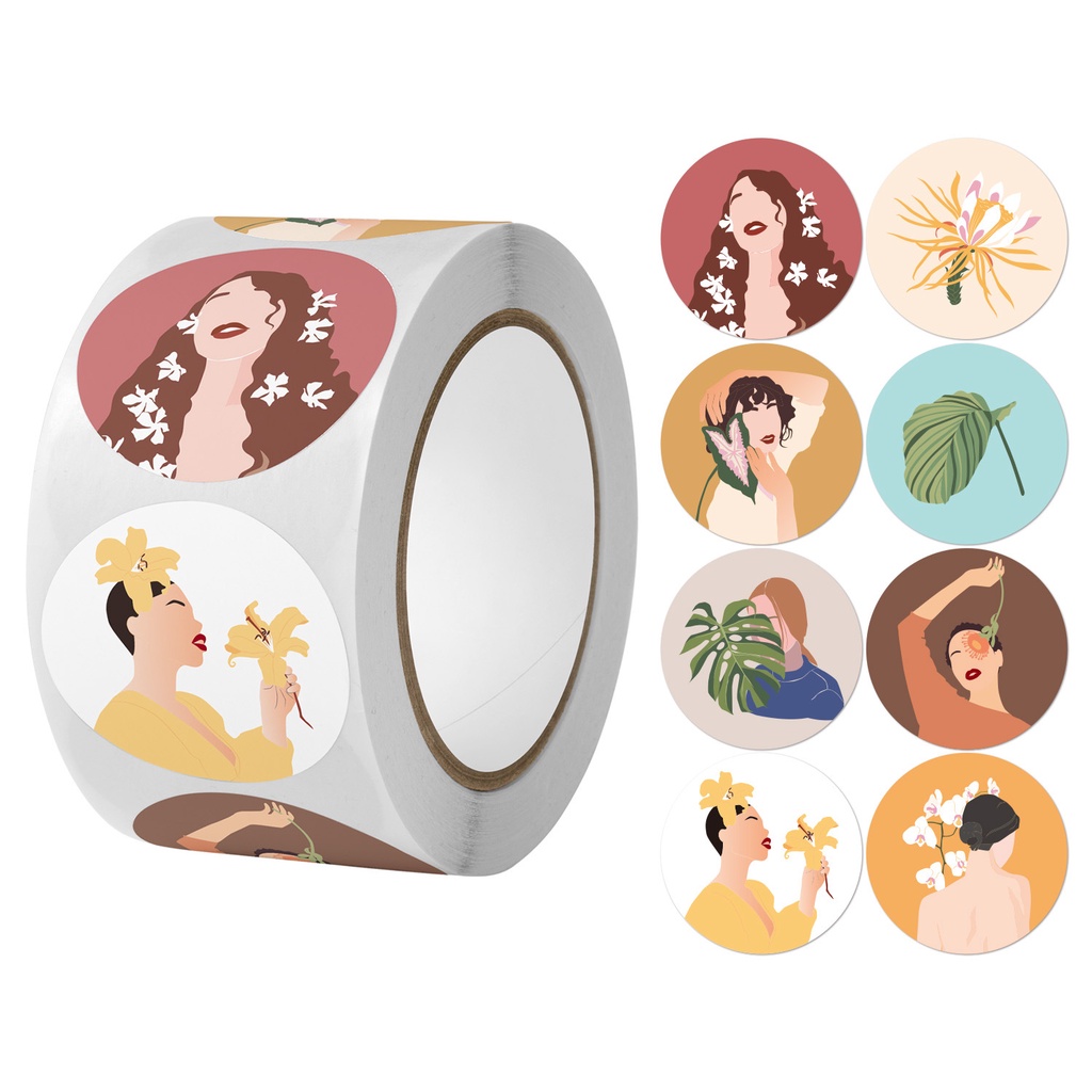 CUỘN SET 500 NHÃN DÁN, STICKER HỌA TIẾT VINTAGE, HÌNH DÁNG HOẠT HÌNH NGỘ NGHĨNH, DỄ THƯƠNG