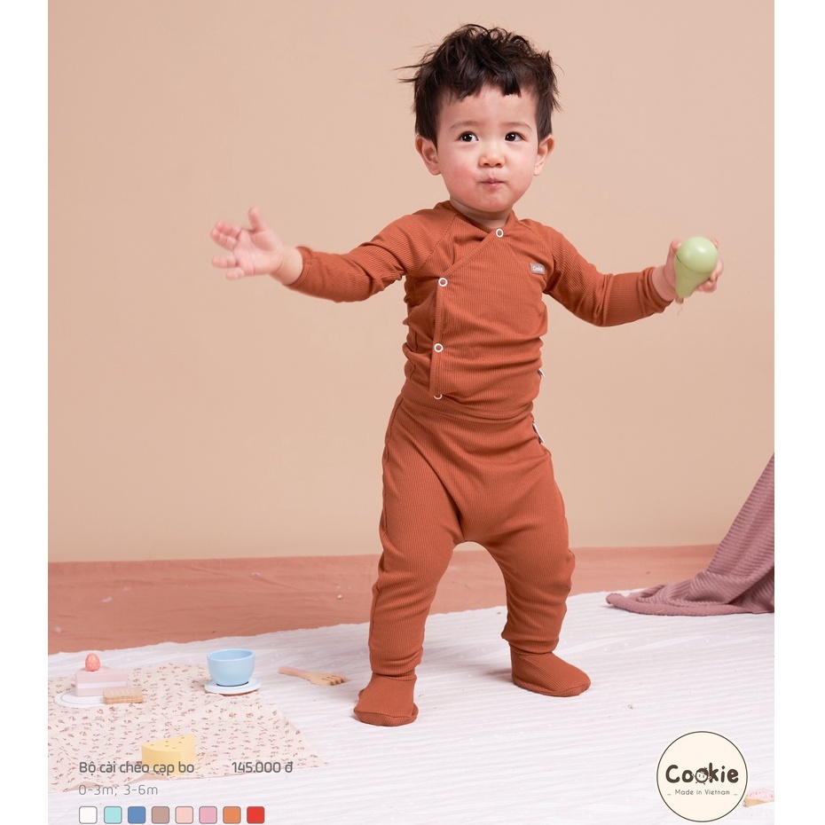 Bộ Rời COOKIE Dài Tay Cài Chéo Cạp Cao 0-3/3-6M Chất Liệu Air-Cool Knitwear Điều Hoà Nhiệt 4 Mùa