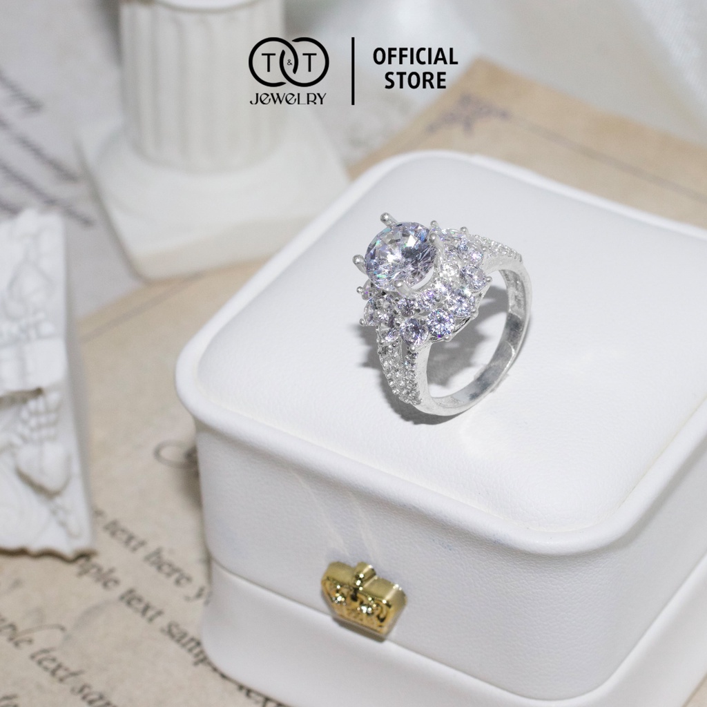 Nhẫn Bạc Nữ s925 Hoa Nạm Đá Phân Tầng T&amp;T Jewelry cao cấp NN019