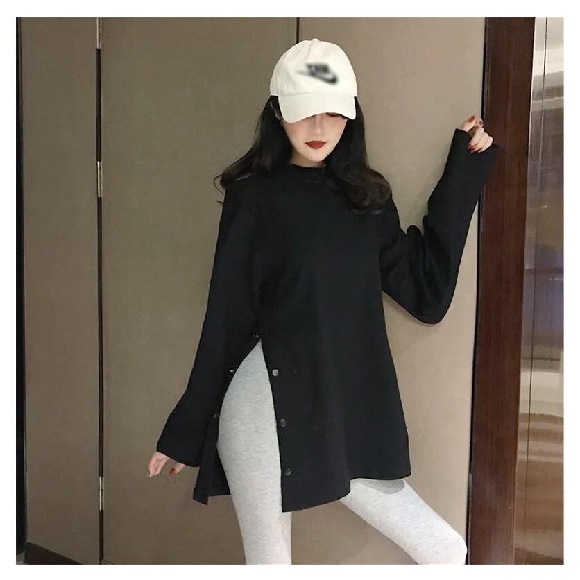 Áo thun nữ dài tay xẻ tà cotton phong cách unisex ulzzang Hàn Quốc C63 - Maomao