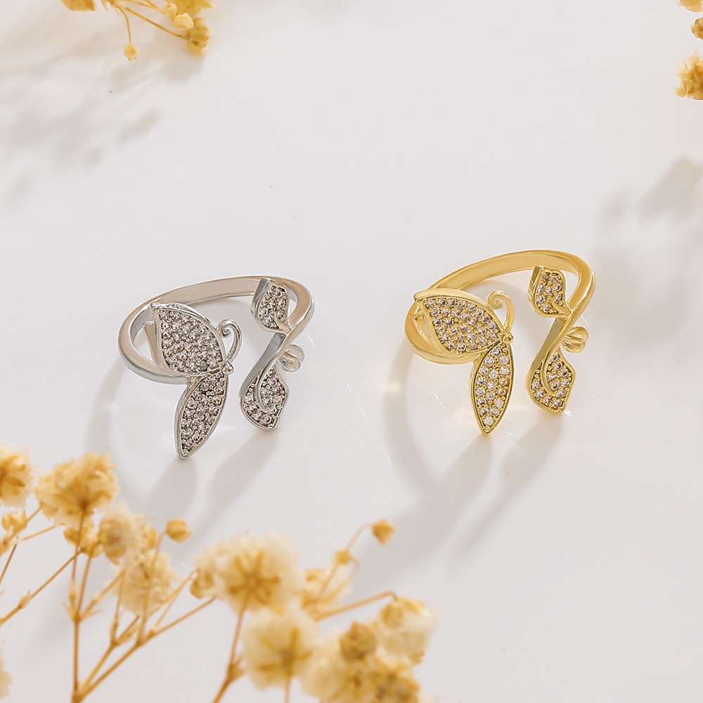 Nhẫn Kim Loại Hình Bướm Đính Đá Sang Trọng Phong Cách Vintage Hàn Quốc