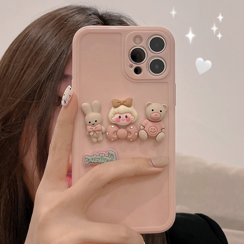 Ốp điện thoại màu hồng 3D thích hợp cho iphone 14 13 12 mini 11 pro max x xs xr 8 7 plus se 2020