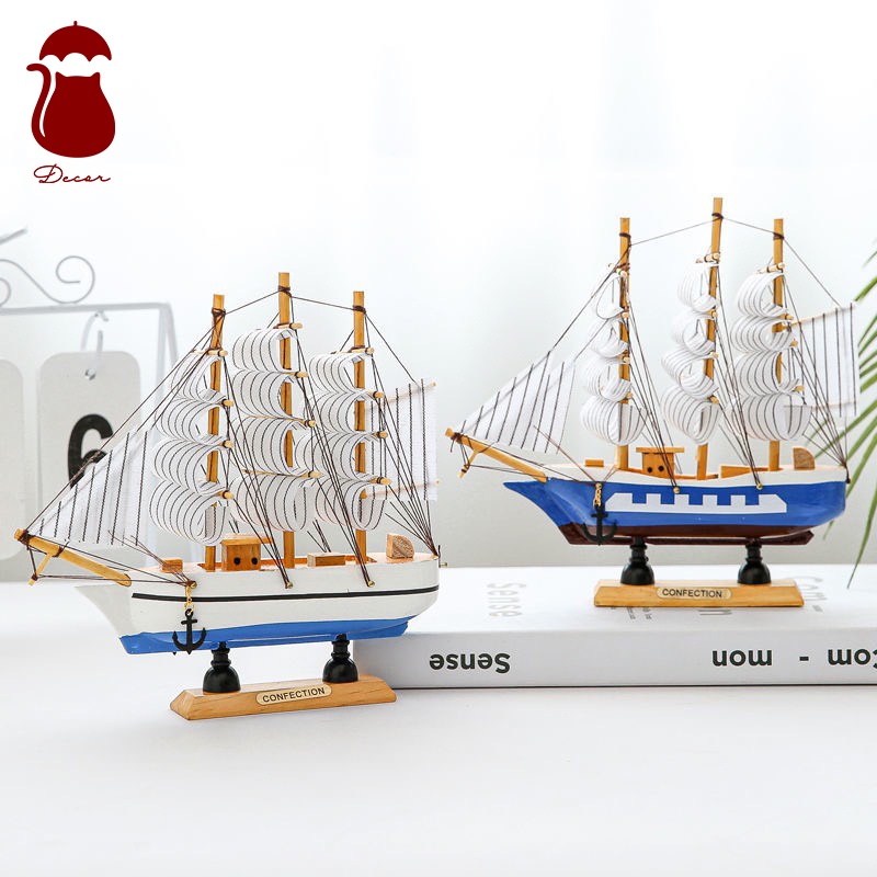 Mô hình thuyền gỗ Ô DECCOR, tàu mô hình gỗ 3D thuận buồm xuôi gió kèm đèn nháy trang trí nhà cửa