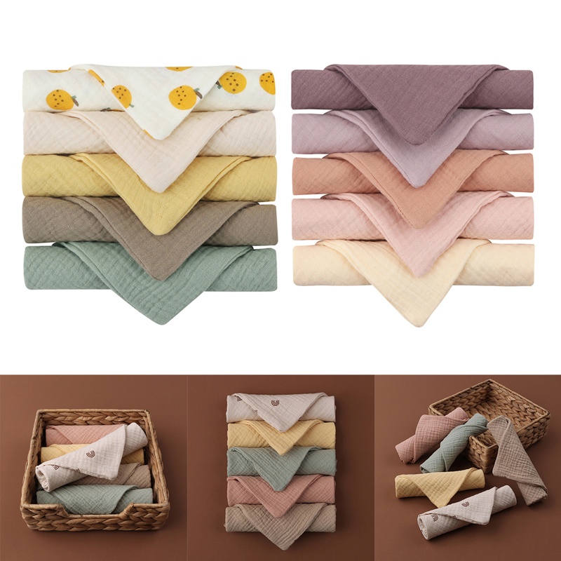 Set 10 Khăn Lau Mặt / Tay Bằng Vải Cotton Muslin Hình Vuông Cho Bé Sơ Sinh