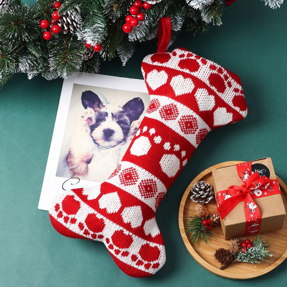 KUNHEV Vớ Đan Len Họa Tiết Giáng Sinh Kích Thước Lớn Cho Chó Cưng