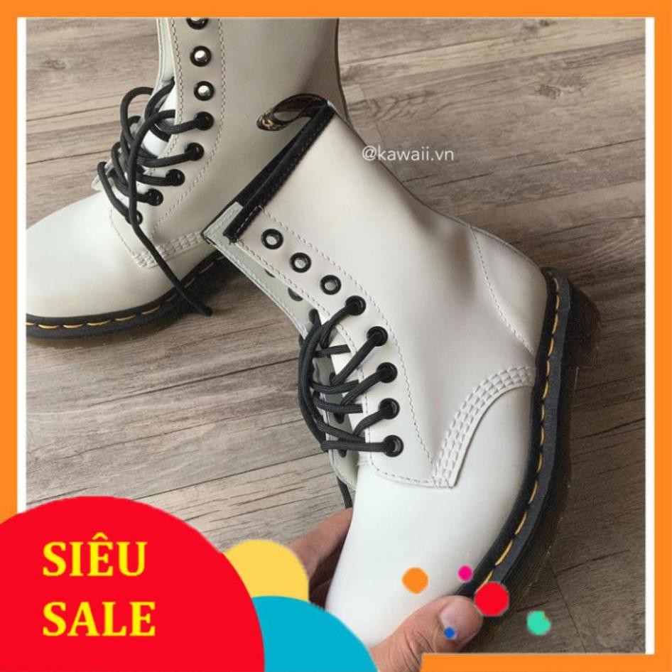 [Có sẵn] GIày SARAH BOOTS cổ cao chất da cao cấp màu trắng 8 nút (ẢNH THẬT SHOP TỰ CHỤP)