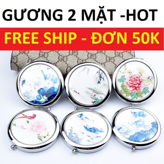 Gương 2 Mặt Mini Bỏ Túi. Gương Trang Điểm Phóng To 3 Lần