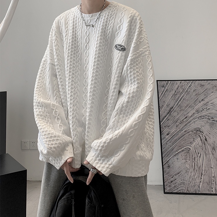 Áo Sweater Dệt Kim Cổ Tròn Dáng Rộng Kiểu Hồng Kông Thời Trang Mùa Đông Cho Nam