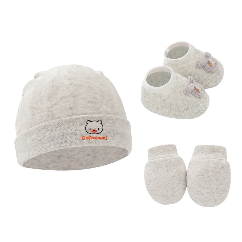 Set 2 găng tay + mũ + 2 vớ cotton họa tiết hoạt hình cho trẻ em 0-6 tháng