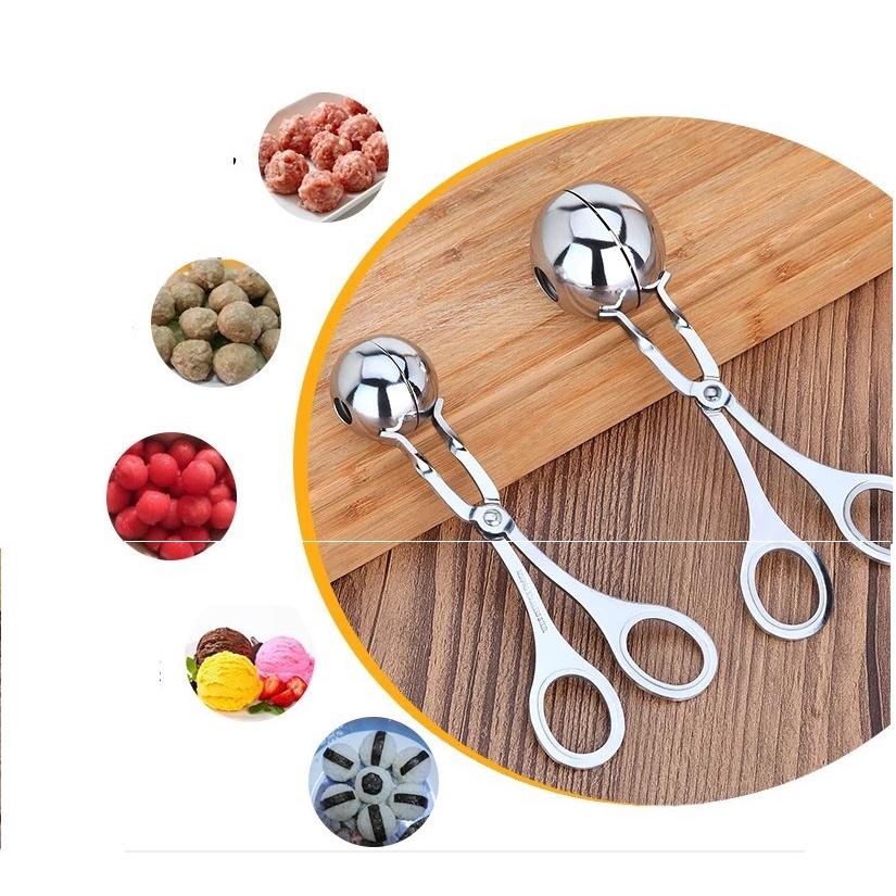 Kẹp vo thịt viên, cá viên, bò viên, dụng cụ tạo hình viên kem tròn chất liệu thép không gỉ, dụng cụ nhà bếp thông minh