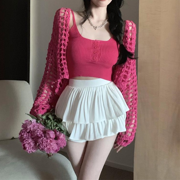 IELGY    Bộ Áo Khoác cardigan Dáng Rộng + Áo Sát Nách Xinh Xắn Cho Nữ