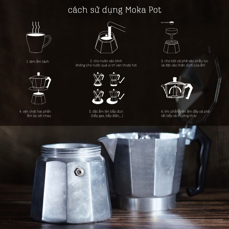 Bình pha caffe Moka Pot kiểu Ý / Ấm pha cafe Moka Pot kiểu Ý, Ấm pha cà phê moka Express 6 Cup 300ml