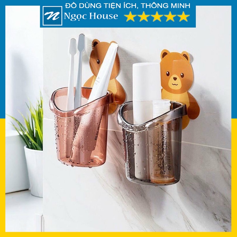 Cốc Gấu Đựng Bàn Chải, Kem Đánh Răng, Dụng Cụ Đựng Đồ Dùng Cá Nhân Dán Tường - Ngọc House