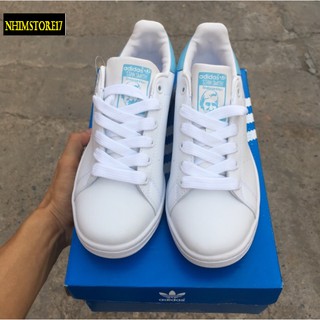 (FULL BOX) Giày Thể Thao Stan Smith Trắng Gót Xanh Dương