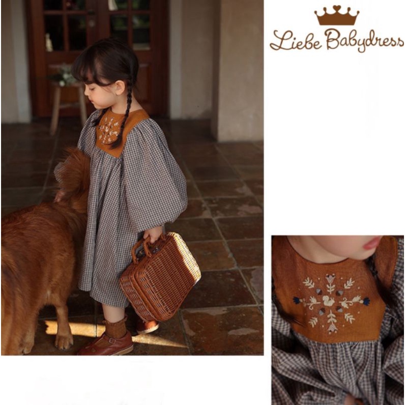 Đầm bé gái tiểu thư babydoll vải thô hàn thu đông thiết kế Hàn Quốc Nhật Bản 10-30kg