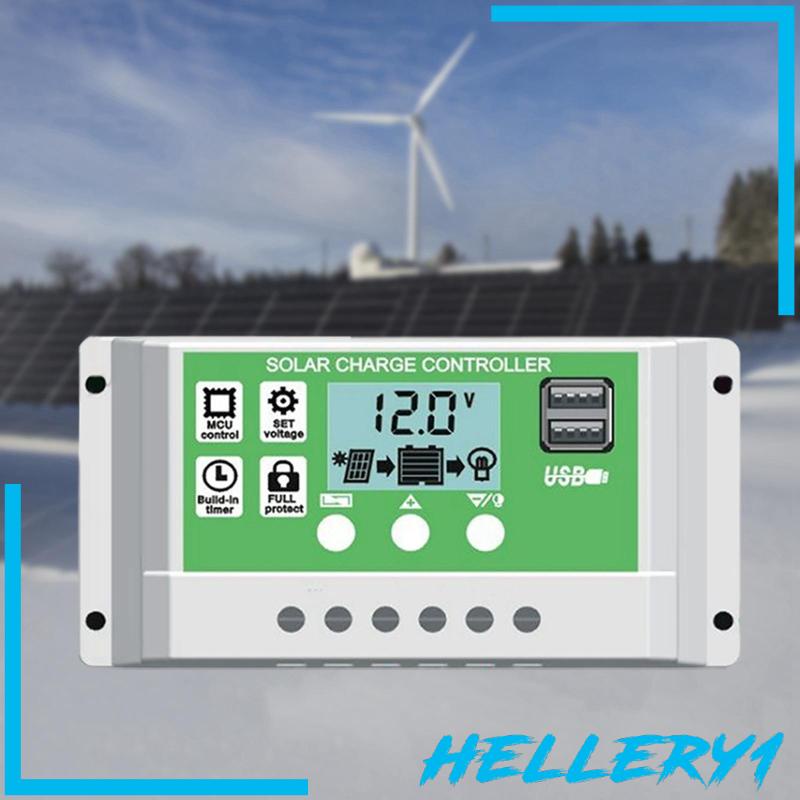 [Hellery1] Bộ Điều Khiển Sạc Pin Năng Lượng Mặt Trời 12V / 24V LCD Hai Cổng USB