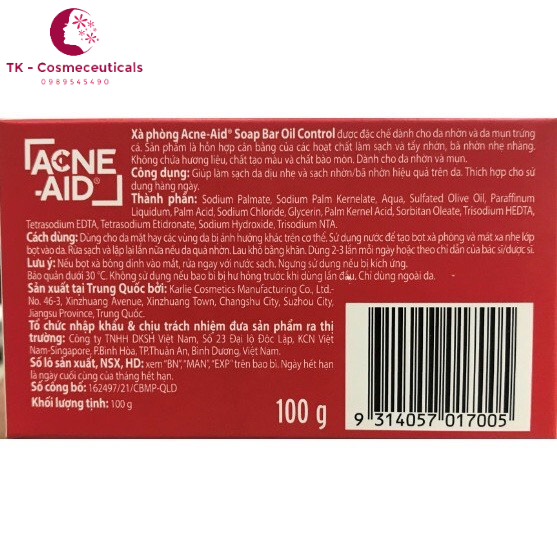 ACNE AID Bar - Làm Sạch Da Tẩy Nhờn - Da Dầu - Da Mụn - Trứng Cá - 100g